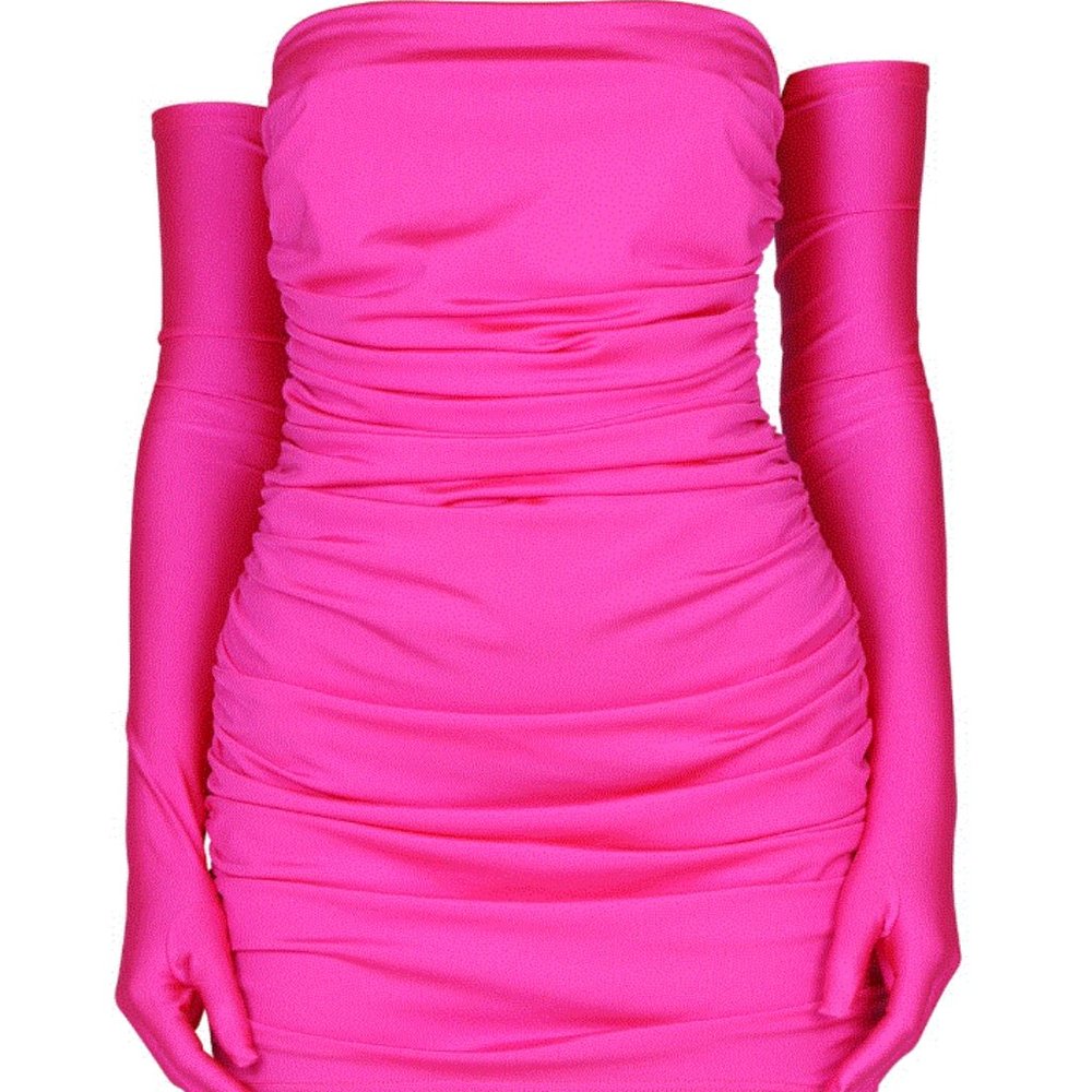 Miscreants Ruched Cupid Mini Dress & Gloves - Pink